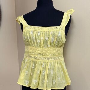 Free People Yellow Lace cotton lace top size m